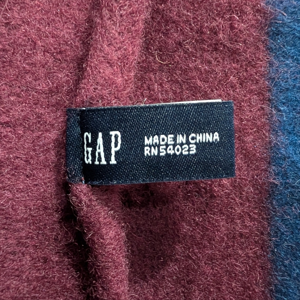 Vintage Y2K Gap Mens Colorblock Lambswool Scarf Stripe 2004 Preppy Burgundy - Picture 6 of 8